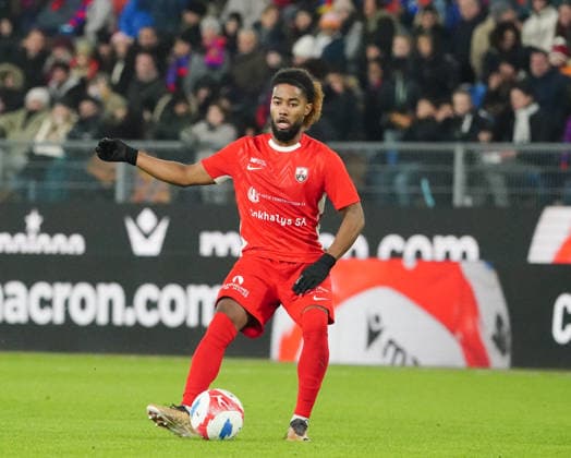 04 12 2025 Basel Switzerland Soccer Men Season 2025 2026 Cup FC Basel FC Grand Saconnex Image Theophilious Opoku Mensah FC Grand Saconnex Single Image Action