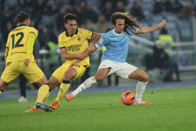 December 4, 2025, Rome, Lazio, Italy: Ardon Jashari of Milan and Matteo Guendouzi of Lazio during Coppa Italia soccer match round of 16 between SS Lazio and AC Milan at Stadio Olimpico on October 26, 2025 in Rome , Italy. Rome Italy - ZUMAl131 20251204_zsp_l131_006 Copyright: xCiroxDexLucax