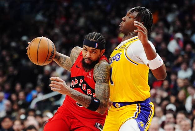 December 4, 2025, Toronto, On, Canada: Toronto Raptors Brandon Ingram (3) drives at Los Angeles Lakers Adou Thiero (1) during first half NBA, Basketball Herren, USA basketball action in Toronto on Thursday, Dec. 4, 2025. Canada News - December 4, 2025  - ZUMAc35_ 20251204_zaf_c35_133 Copyright: xFrankxGunnx