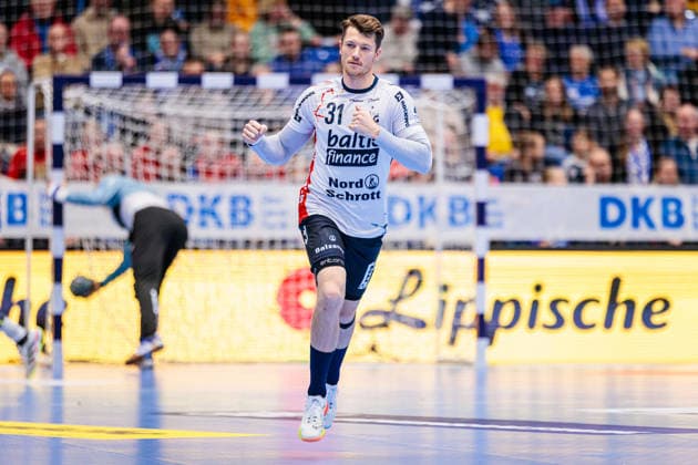 Emil Jakobsen SG Flensburg Handewitt, 31 cheers after scoring goal GER, TBV Lemgo Lippe vs SG Flensburg Handewitt, Handball, 1 Bundesliga, Matchday 15, Match 2025 2026, 04 12 2025 GER, TBV Lemgo Lippe vs SG Flensburg Handewitt, Handball, 1 Bundesliga, Matchday 15, Match 2025 2026, 04 12 2025 Lemgo Copyright: xEibner-Pressefoto JanxRollingerx EP_JSK