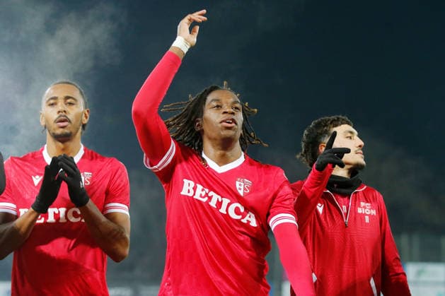 Cup 1 8 Final FC Aarau FC Sion Final cheer Winsley Boteli FC Sion 04 12 2025 Stadion Bruegglifeld Aarau, SWITZERLAND, Season 2025 2026 Mens football Swiss Cup 1 8 Final FC Aarau FC Sion Final cheer Winsley Boteli Theo Bouchlarhem FC Sion
