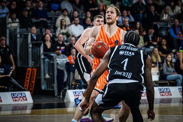 Christian Sengfelder ratiopharm ulm and DJ Steward Dolomiti Energia Trento battle for the ball during the Basketball Eurocup match between ratiopharm ulm and Dolomiti Energia Trento at ratiopharm Arena on December 4, 2025 in Neu Ulm, Germany Photo by Harry Langer DeFodi Images