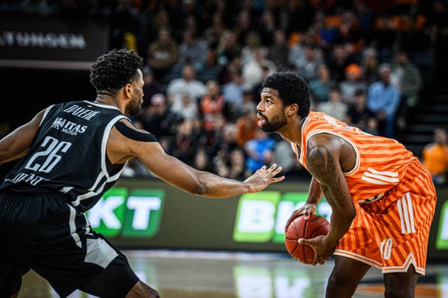 Jordan Bayehe Dolomiti Energia Trento and Malik Osborne ratiopharm ulm battle for the ball during the Basketball Eurocup match between ratiopharm ulm and Dolomiti Energia Trento at ratiopharm Arena on December 4, 2025 in Neu Ulm, Germany Photo by Harry Langer DeFodi Images