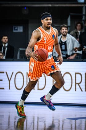 Justin Simon ratiopharm ulm controls the Ball during the Basketball Eurocup match between ratiopharm ulm and Dolomiti Energia Trento at ratiopharm Arena on December 4, 2025 in Neu Ulm, Germany Photo by Harry Langer DeFodi Images
