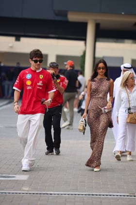Charles Leclerc Scuderia Ferrari HP, 16 with partner Alexandra Saint Mleux , ARE, Formula 1 World Championship, Abu Dhabi Grand Prix, Yas Marina Circuit, Friday, 05 12 2025 ARE, Formula 1 World Championship, Abu Dhabi Grand Prix, United Arab Emirates, Yas Marina Circuit, 05 12 2025 Abu Dhabi Copyright: xEibner-Pressefoto AnnikaxGrafx EP_AGF