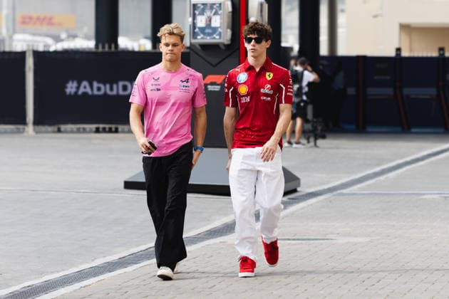 December 5, 2025, Abu Dhabi, Abu Dhabi, United Arab Emirates: ARTHUR LECLERC (Scuderia Ferrari) and PAUL ARON (Alpine) arriving at the paddock during Free Practice Day (Friday) at the Formula 1 Etihad Airways Abu Dhabi Prix 2025 at the Yas Marina Circuit in Abu Dhabi, United Arab Emirates Abu Dhabi United Arab Emirates - ZUMAr193 20251205_zsp_r193_016 Copyright: xSaraxRuffonix