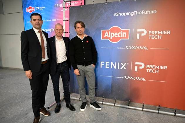 PC announcing Alpecin - Premier Tech - 05 12 2025 ANTWERPEN, BELGIUM - DECEMBER 05 : Roodhooft Christoph (BEL) Sports Director of Alpecin-Deceuninck, Roodhooft Philip (BEL) General manager of Alpecin-Deceuninck and Belanger Jean, President of Premier Tech talking to the press during a press conference, PK, Pressekonferenz announcing Premier Tech as new partner and transfer news in the Crelan - headquarters Antwerpen on December 05, 2025 in Antwerpen, Belgium, 05 12 2025 Antwerpen Belgium  Copyright: xNicoxVereeckenx