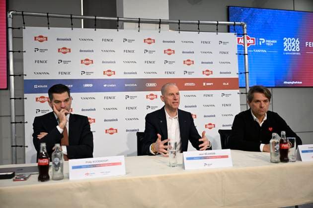 PC announcing Alpecin - Premier Tech - 05 12 2025 ANTWERPEN, BELGIUM - DECEMBER 05 : Roodhooft Christoph (BEL) Sports Director of Alpecin-Deceuninck, Roodhooft Philip (BEL) General manager of Alpecin-Deceuninck and Belanger Jean, President of Premier Tech talking to the press during a press conference, PK, Pressekonferenz announcing Premier Tech as new partner and transfer news in the Crelan - headquarters Antwerpen on December 05, 2025 in Antwerpen, Belgium, 05 12 2025 Antwerpen Belgium  Copyright: xNicoxVereeckenx