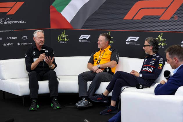 F1 - ABU DHABI GRAND PRIX 2025 WHEATLEY Jonathan (gbr), Team Principal of Stake F1 Team Kick, portrait BROWN Zak (usa), CEO of of McLaren Racing, portrait MEKIES Laurent (fra), CEO & Team Principal at Red Bull Racing press conference, PK, Pressekonferenz during the 2025 Formula 1 Abu Dhabi Grand Prix, 24th round of the 2025 FIA Formula One World Championship, WM, Weltmeisterschaft from December 05 to 07, 2025 on the Yas Marina Circuit, in Abu Dhabi, United Arab Emirates - Abu DhabiUnited Arab Emirates Copyright: xXavixBonillax