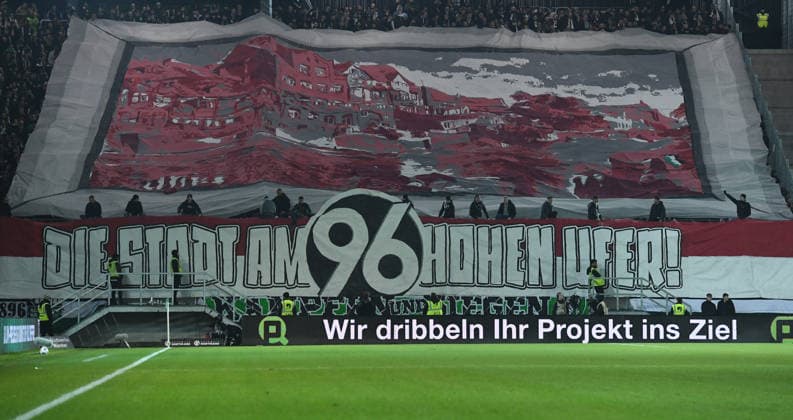 Soccer 2 Bundesliga 15 Matchday SC Preußen Münster Hannover 96 on 05 12 2025 at LVM Preußenstadion in Münster Choreography in the fan block of Hannover 96 DFL regulations prohibit any use of photographs as image sequences and or quasi video xRx