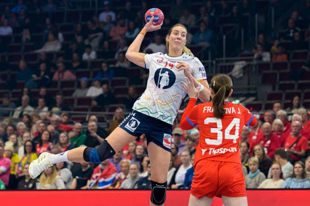 Handball, Womens World Championship, Czech Republic Norway Kristine Breistoel Norway , Julie Frankova Czech Republic Dortmund Hotel Nordrhein Westfalen Germany