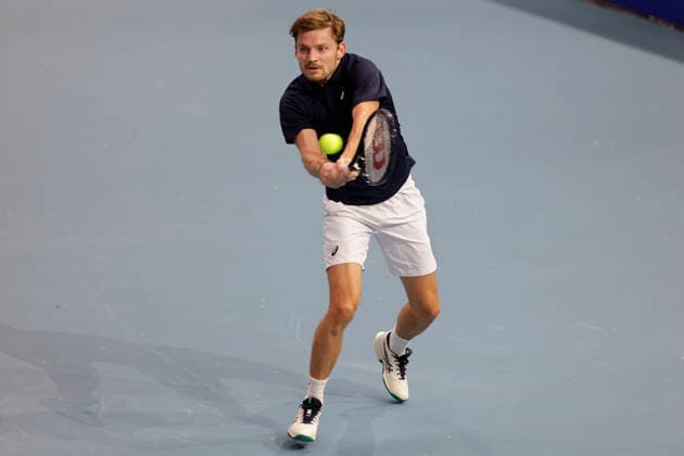 5th December 2025; Copper Box Arena, London, England; Victorian Plumbing UTS London Grand Final Tennis, Day One; David Goffin plays a backhand shot against Ugo Humbert  HongboxChen