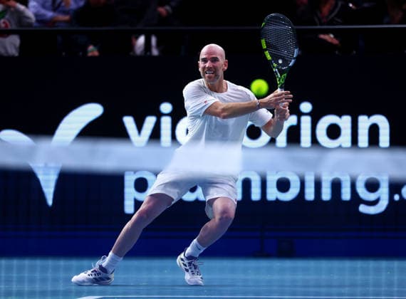 Victoria Plumbing UTS Grand Final, Copperbox Arena, London, UK - 05 12 2025 Adrian Mannarino (FRA) in action during his group match in the Victoria Plumbing UTS Grand Final against Alex de Minaur (AUS) London Copper Box Arena London GBR Copyright: xMarkxGreenwoodx
