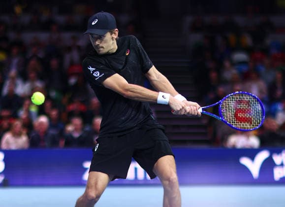 Victoria Plumbing UTS Grand Final, Copperbox Arena, London, UK - 05 12 2025 Alex de Minaur (AUS) in action during his group match in the Victoria Plumbing UTS Grand Final against Adrian Mannarino (FRA) London Copper Box Arena London GBR Copyright: xMarkxGreenwoodx