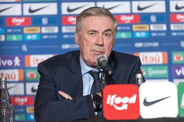 Carlo Ancelotti, coach of the Brazilian national football team, speaks to journalists at the Ritz Hotel in Washington, D.C., the capital of the United States. Carlo Ancelotti, coach of the Brazilian national football team, speaks to journalists at the Ritz Hotel in Washington, D.C., the capital of the United States. WASHINGTON DC United States Copyright: xWilliamxVolcov BrazilxPhotoxPresx