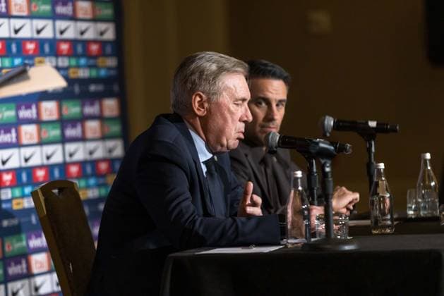 Carlo Ancelotti, coach of the Brazilian national football team, speaks to journalists at the Ritz Hotel in Washington, D.C., the capital of the United States. Carlo Ancelotti, coach of the Brazilian national football team, speaks to journalists at the Ritz Hotel in Washington, D.C., the capital of the United States. WASHINGTON DC United States Copyright: xWilliamxVolcov BrazilxPhotoxPresx