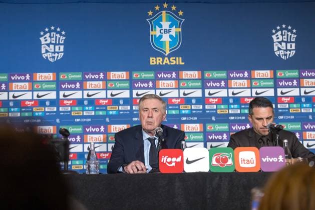Carlo Ancelotti, coach of the Brazilian national football team, speaks to journalists at the Ritz Hotel in Washington, D.C., the capital of the United States. Carlo Ancelotti, coach of the Brazilian national football team, speaks to journalists at the Ritz Hotel in Washington, D.C., the capital of the United States. WASHINGTON DC United States Copyright: xWilliamxVolcov BrazilxPhotoxPresx