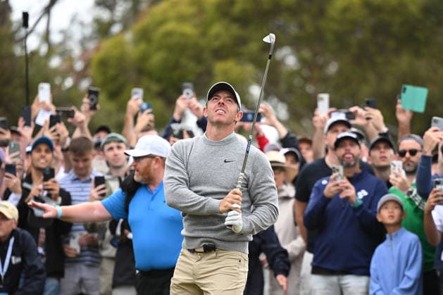 GOLF AUSTRALIAN OPEN, Northern Ireland s Rory McIlroy looks on after playing a shot out of the rough on the second hole during round three of the Australian Open Golf tournament at the Royal Melbourne Golf Club in Melbourne, Saturday, December 6, 2025. ( NO ARCHIVING, EDITORIAL USE ONLY MELBOURNE VICTORIA AUSTRALIA  Copyright: xJAMESxROSSx 20251206154301742830