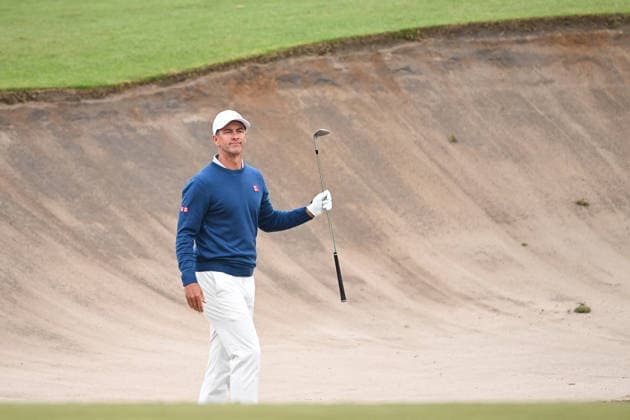 GOLF AUSTRALIAN OPEN, Adam Scott of Australia looks on after playing a shot out of a bunker on the 3rd hole during round three of the Australian Open Golf tournament at the Royal Melbourne Golf Club in Melbourne, Saturday, December 6, 2025. ( NO ARCHIVING, EDITORIAL USE ONLY MELBOURNE VICTORIA AUSTRALIA  Copyright: xJAMESxROSSx 20251206120918892530