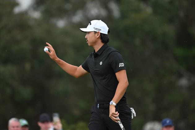 GOLF AUSTRALIAN OPEN, Min Woo Lee of Australia reacts after playing a shot on the 7th hole during round three of the Australian Open Golf tournament at the Royal Melbourne Golf Club in Melbourne, Saturday, December 6, 2025. ( NO ARCHIVING, EDITORIAL USE ONLY MELBOURNE VICTORIA AUSTRALIA  Copyright: xJAMESxROSSx 20251206130170377489