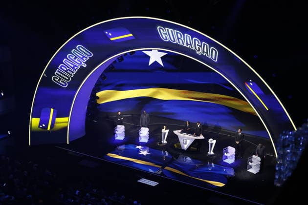 FIFA World Cup, WM, Weltmeisterschaft, Fussball 2026 Official Draw The Curacao flag is displayed on a screen during the draw for the 2026 FIFA World Cup, which is held in the United States, Canada, and Mexico, at the Kennedy Center in Washington, D.C., on December 5, 2025. Washington United States  Copyright: xDeccioxSerranox originalFilename:serrano-notitle251205_nplgO.jpg