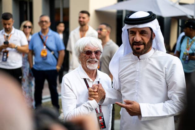 Bernie Ecclestone, Mohammed bin Sulayem FIA President , UAE, Formula 1 World Championship, Abu Dhabi Grand Prix, Yas Marina Circuit, 3 Free Practice, 06 12 2025 UAE, Formula 1 World Championship, Abu Dhabi Grand Prix, Yas Marina Circuit, 06 12 2025 Yas Marina Island Copyright: xEibner-Pressefoto Memmlerx EP_MMR