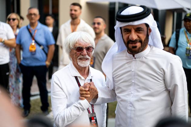 Bernie Ecclestone, Mohammed bin Sulayem FIA President , UAE, Formula 1 World Championship, Abu Dhabi Grand Prix, Yas Marina Circuit, 3 Free Practice, 06 12 2025 UAE, Formula 1 World Championship, Abu Dhabi Grand Prix, Yas Marina Circuit, 06 12 2025 Yas Marina Island Copyright: xEibner-Pressefoto Memmlerx EP_MMR