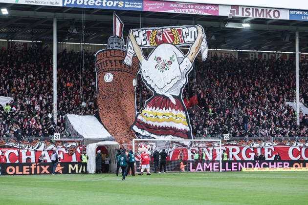 Sport, Football, 3 Liga Season 2025 2026 17 Matchday FC Energie Cottbus MSV Duisburg 06 12 2025, LEAG Energie Stadion Fans FC Energie Cottbus with a choreo before the match Cottbus LEAG Energie Stadion Brandenburg Germany