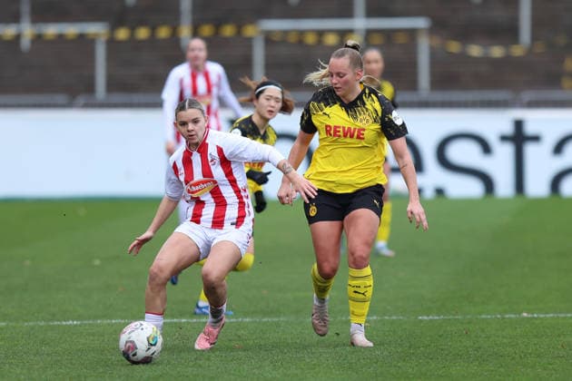 06 12 2025, Football, Women, RL West, Season 2025 2026, Borussia Dortmund vs 1 FC Koeln U21 at Stadion Rote Erde in Dortmund Germany Celina Baum Borussia Dortmund, 18 left Dortmund Stadion Rote Erde North Rhine-Westphalia Germany FZ