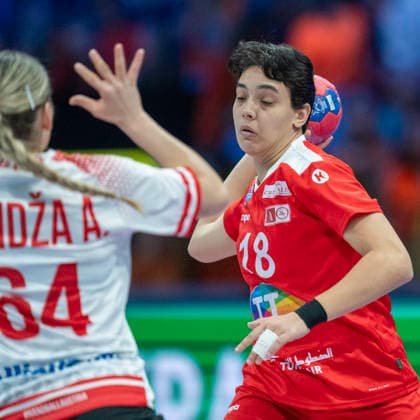 2025-12-06 Austria vs Tunisia ROTTERDAM, NETHERLANDS - DECEMBER 6: Salma Ben Hassine of Tunisia during the IHF Worldchampionship 2025 match for women, between Austria and Tunisia at Ahoy on December 6, 2025 in Rotterdam, Netherlands. Rotterdam Ahoy Netherlands Content not available for redistribution in The Netherlands directly or indirectly through any third parties. Copyright: xHenkxSeppenx