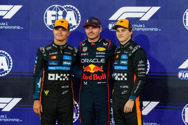 Abu Dhabi, Yas Marina F1 GP Abu Dhabi 2025, Qualifying, No 4 Lando Norris GBR , McLaren MCL39, Mercedes, No 1 Max Verstappen NED , Red Bull Racing RB21, Honda, No 81 Oscar Piastri AUS , McLaren MCL39, Mercedes l r Abu Dhabi Abu Dhabi