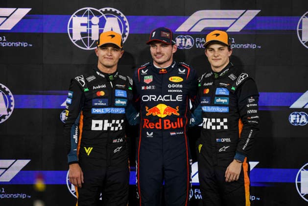 F1 - ABU DHABI GRAND PRIX 2025 VERSTAPPEN Max (ned), Red Bull Racing RB21, portrait NORRIS Lando (gbr), McLaren F1 Team MCL39, portrait PIASTRI Oscar (aus), McLaren F1 Team MCL39, portrait pole position during the 2025 Formula 1 Abu Dhabi Grand Prix, 24th round of the 2025 FIA Formula One World Championship, WM, Weltmeisterschaft from December 05 to 07, 2025 on the Yas Marina Circuit, in Abu Dhabi, United Arab Emirates - Abu DhabiUnited Arab Emirates Copyright: xXavixBonillax