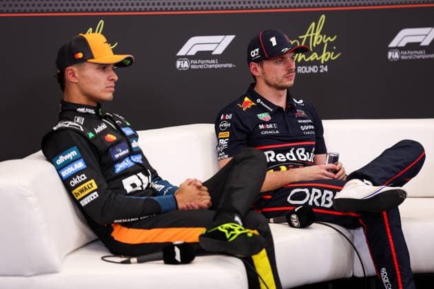 Max Verstappen of the Netherlands and Oracle Red Bull Racing and Lando Norris of Great Britain and McLaren , Qualifying, F1 Grand Prix of Abu Dhabi, on 06 December 2025 in Abu Dhabi, United Arab Emirates Photo by Diogo Cardoso DeFodi Images Max Verstappen of the Netherlands and Oracle Red Bull Racing and Lando Norris of Great Britain and McLaren , Qualifying, F1 Grand Prix of Abu Dhabi, Yas Marina Circuit on December 6, 2025 in Abu Dhabi, United Arab Emirates Photo by Diogo Cardoso DeFodi Images