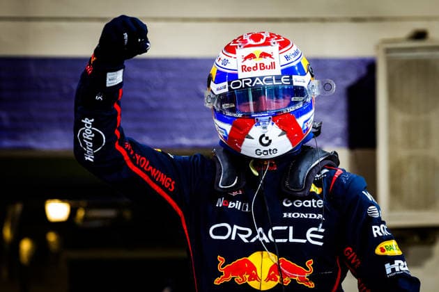 F1 - ABU DHABI GRAND PRIX 2025 VERSTAPPEN Max (ned), Red Bull Racing RB21, portrait celebrating pole position during the 2025 Formula 1 Abu Dhabi Grand Prix, 24th round of the 2025 FIA Formula One World Championship, WM, Weltmeisterschaft from December 05 to 07, 2025 on the Yas Marina Circuit, in Abu Dhabi, United Arab Emirates - Abu DhabiUnited Arab Emirates  Copyright: xFLORENTxGOODENx
