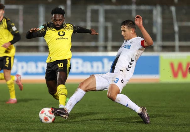 Saturday 06 12 2025, Season 2025 26, Regionalliga West, Matchday 18 at Stadion Rote Erde Dortmund, BVB Borussia Dortmund II SC Paderborn U23, Joseph Boyamba BVB II v Kerem Yalcin SCP , v l