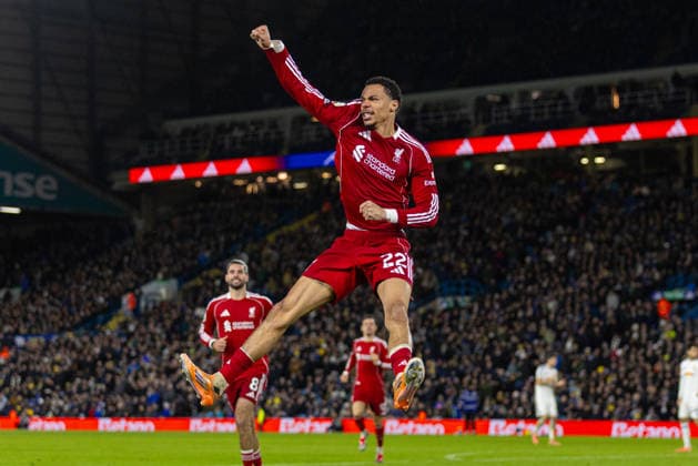 Football - FA Premier League - Leeds United FC v Liverpool FC LEEDS, ENGLAND - Saturday, December 6, 2025: Liverpool s Hugo Ekitike celebrates after scoring the first goal during the FA Premier League match between Leeds United FC and Liverpool FC at Elland Road. (Photo by David Rawcliffe Propaganda) LEEDS Elland Road YORKSHIRE ENGLAND  Copyright: xDavidxRawcliffex P2025-12-06-Leeds_Liverpool-103