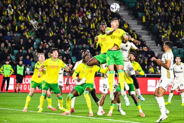 FOOTBALL : FC Nantes vs RC Lens - Ligue 1 - JournÃ e 15 - 06 12 2025 Mostafa Mohamed (FC NANTES) Chidozie Awaziem (FC NANTES) Hyeok Kyu Kwon (FC NANTES) Nicolas Cozza (FC NANTES) Tylel Tati (FC NANTES) NantesFrance  Copyright: xBaptistexAutissierx