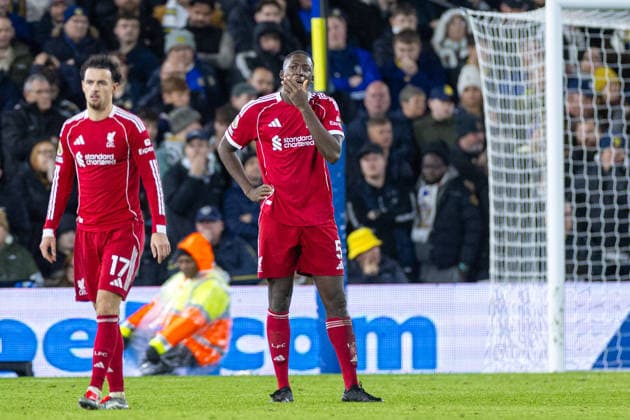 Football - FA Premier League - Leeds United FC v Liverpool FC LEEDS, ENGLAND - Saturday, December 6, 2025: Liverpool s Ibrahima KonatÃ reacts to conceding the penalty during the FA Premier League match between Leeds United FC and Liverpool FC at Elland Road. (Photo by David Rawcliffe Propaganda) LEEDS Elland Road YORKSHIRE ENGLAND  Copyright: xDavidxRawcliffex P2025-12-06-Leeds_Liverpool-126