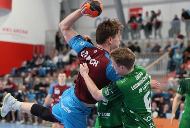 GER HBL2 Season 2025 2026 VfL Potsdam vs EULEN Ludwigshafen, 06 12 25, MBS Arena, Potsdam Nicolas PAULNSTEINER 1 VfL Potsdam 7 , Tim SCHALLER Eulen Ludwigshafen 6