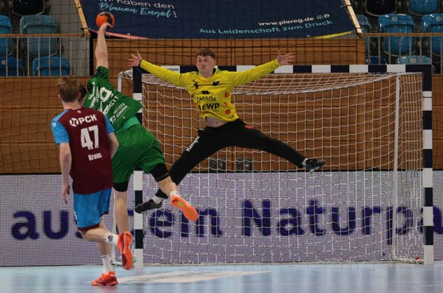 GER HBL2 Season 2025 2026 VfL Potsdam vs EULEN Ludwigshafen, 06 12 25, MBS Arena, Potsdam Dustin KRAUS 1 VfL Potsdam 47 Friedrich SCHMITT Eulen Ludwigshafen 29 , Frederik HÖLER 1 VfL Potsdam 1