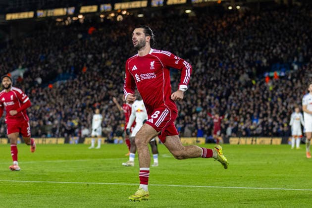 Football - FA Premier League - Leeds United FC v Liverpool FC LEEDS, ENGLAND - Saturday, December 6, 2025: Liverpool s Dominik Szoboszlai celebrates after scoring his team s third goal during the FA Premier League match between Leeds United FC and Liverpool FC at Elland Road. (Photo by David Rawcliffe Propaganda) LEEDS Elland Road YORKSHIRE ENGLAND  Copyright: xDavidxRawcliffex P2025-12-06-Leeds_Liverpool-154
