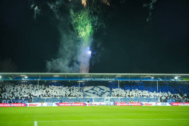 Soccer 2 Bundesliga, Matchday 15, SV Darmstadt 98 Karlsruher SC on 06 12 2025 in Darmstadt Merck Stadion am Böllenfalltor , Germany, Season 2025 2026 DFB DFL REGULATIONS PROHIBIT ANY USE OF PHOTOGRAPHS as IMAGE SEQUENCES and or QUASI VIDEO Choreography of Darmstadt fans, accompanied by fireworks Darmstadt Merck Stadion am Böllenfalltor Germany Copyright: xChristophxKinzingerx