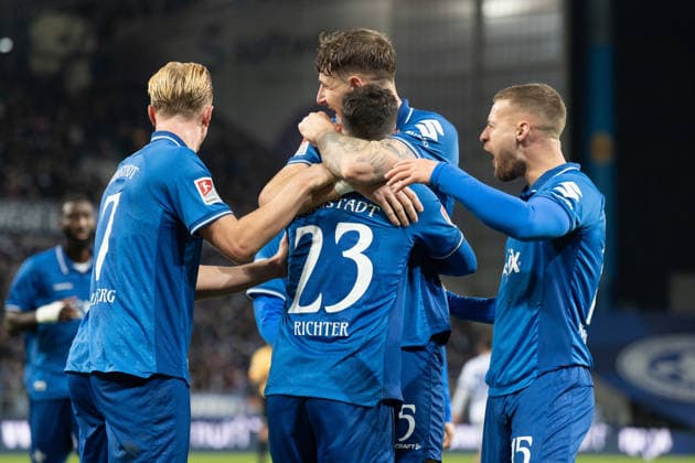 06 12 2025, xhfmx, Soccer 2 Bundesliga, SV Darmstadt 98 Karlsruher SC SV Darmstadt celebrates the 1 1 by Marco Richter SV Darmstadt 98 against Karlsruher SC Goal, Goal, Jubel Celebration DFL DFB REGULATIONS PROHIBIT ANY USE OF PHOTOGRAPHS as IMAGE SEQUENCES and or QUASI VIDEO Darmstadt