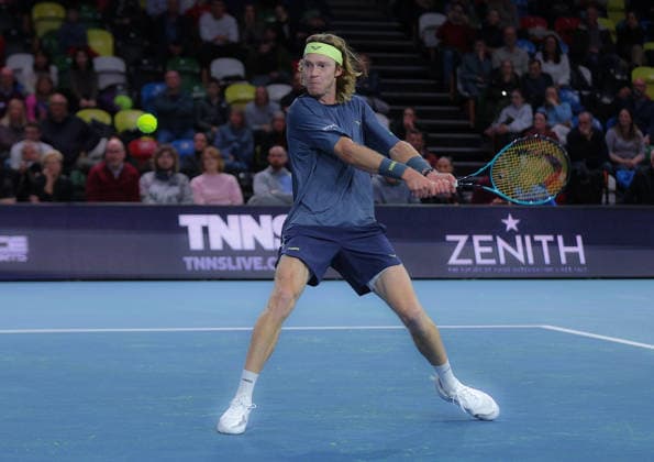 Victoria Plumbing UTS Grand Final, Copperbox Arena, London, UK - 06 12 2025 Andrey Rublev in action during his group match in the Victoria Plumbing UTS Grand Final against Alex de Minaur (AUS) in London London Copper Box Arena London GBR Copyright: xMarkxGreenwoodx