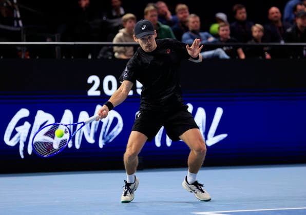6th December 2025; Copper Box Arena, London, England; Victorian Plumbing UTS London Grand Final Tennis, Day Two; Alex de Minaur plays a forehand shot against Tomas Machac  HongboxChen