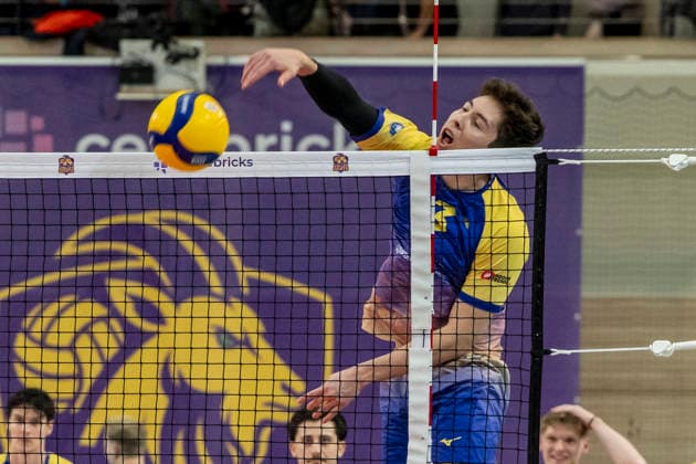 1 Volleyball Bundesliga Season 2025 2026 Cerebricks Volley Goats Mitteldeutschland vs Berlin Recycling Volleys Halle, Germany 06 December 2025 In the picture Sebastian Lara Bitterfeld Halle Saale swh Arena Sachsen Anhalt Germany