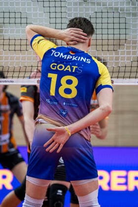 1 Volleyball Bundesliga Season 2025 2026 Cerebricks Volley Goats Mitteldeutschland vs Berlin Recycling Volleys Halle, Germany 06 December 2025 In the picture Dax Tompkins Bitterfeld Halle Saale swh Arena Sachsen Anhalt Germany