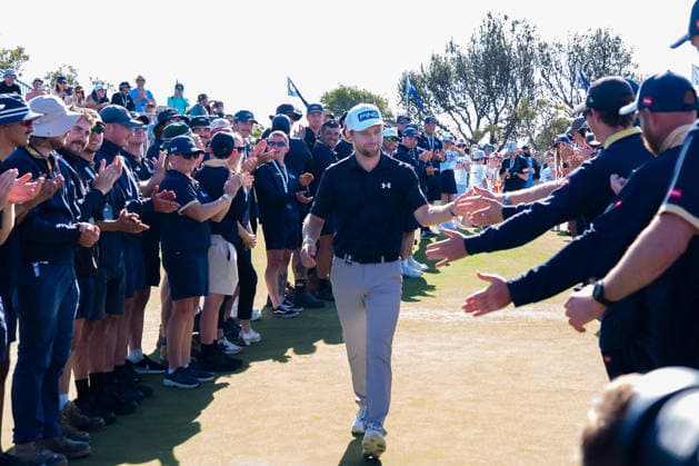 December 7, 2025, Melbourne, Victoria, Australia: Rasmus Neergaard-Petersen of Denmark on the way to the trophy presentation after winning the 2025 Crown Australian Open at The Royal Melbourne Golf Club in Melbourne, Victoria, Australia. Melbourne Australia - ZUMAl303 20251207_aaf_l303_021 Copyright: xSydneyxLowx