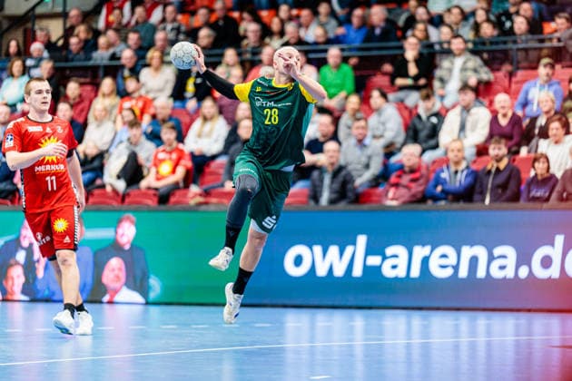 Hakon Dadi Styrmisson VfL Eintracht Hagen, 28 in goal GER, TuS N Luebbecke vs VfL Eintracht Hagen, Handball, 2 Bundesliga, Matchday 14, Season 2025 2026, 06 12 2025 GER, TuS N Luebbecke vs VfL Eintracht Hagen, Handball, 2 Bundesliga, Matchday 14, Season 2025 2026, 06 12 2025 Luebbecke Copyright: xEibner-Pressefoto JanxRollingerx EP_JSK
