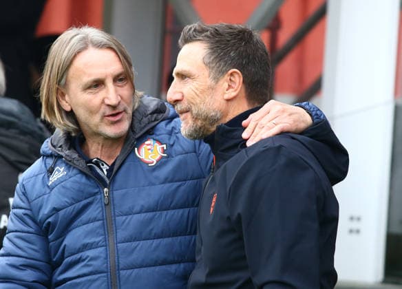 Cremonese coach Davide Nicola VS Lecce Eusebio Di Francesco during the Serie A soccer match between Cremonese and Lecce at the Giovanni Zini in Cremona, north west Italy - Domenica, 7 Dicembre 2025. - Soccer .  Copyright: xAlbertoxMariani LaPressex